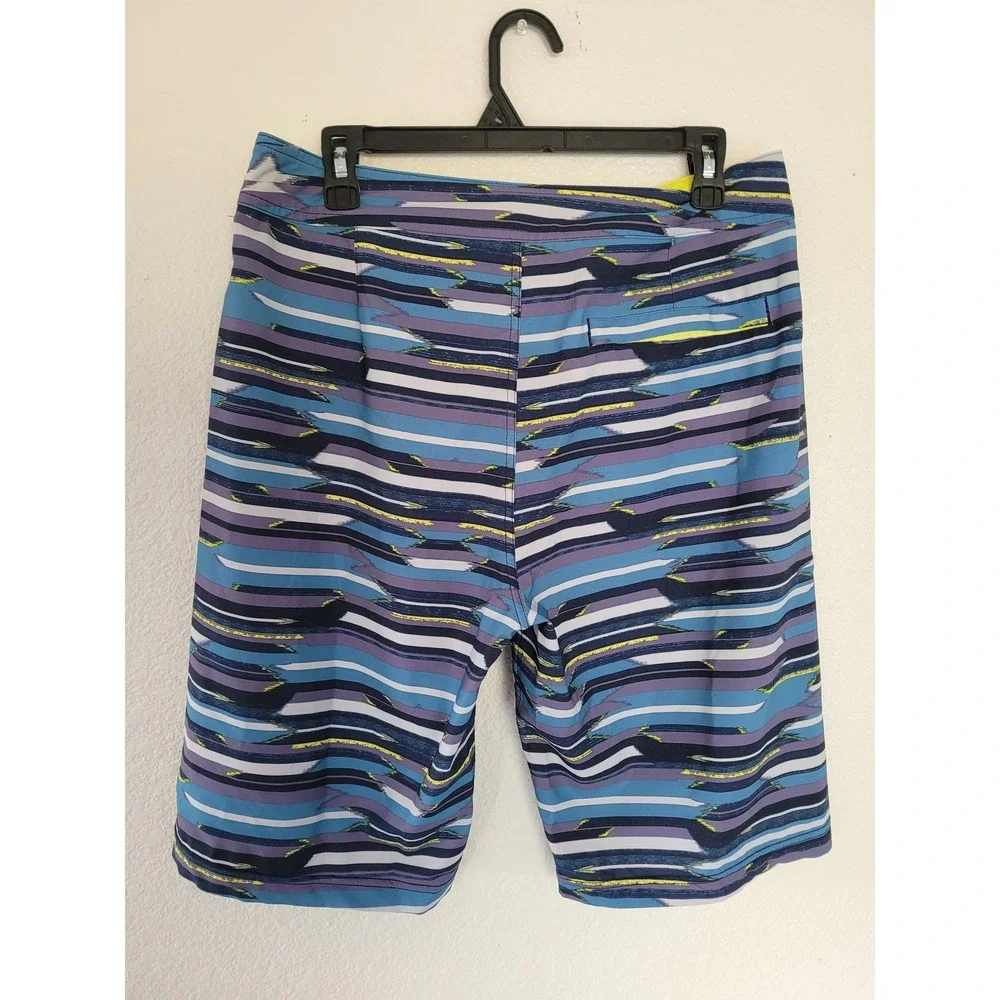 Prana Mens Board Shorts Blue Purple Striped UPF 50+ Swim Trunks‎ Size 32 #1